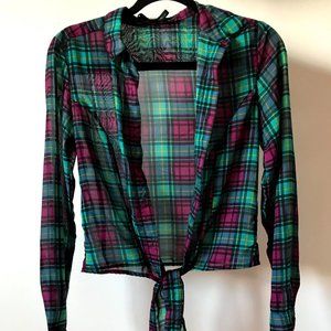 Target Ali and Kris Multicolour Collared Plaid Front Tie Blouse